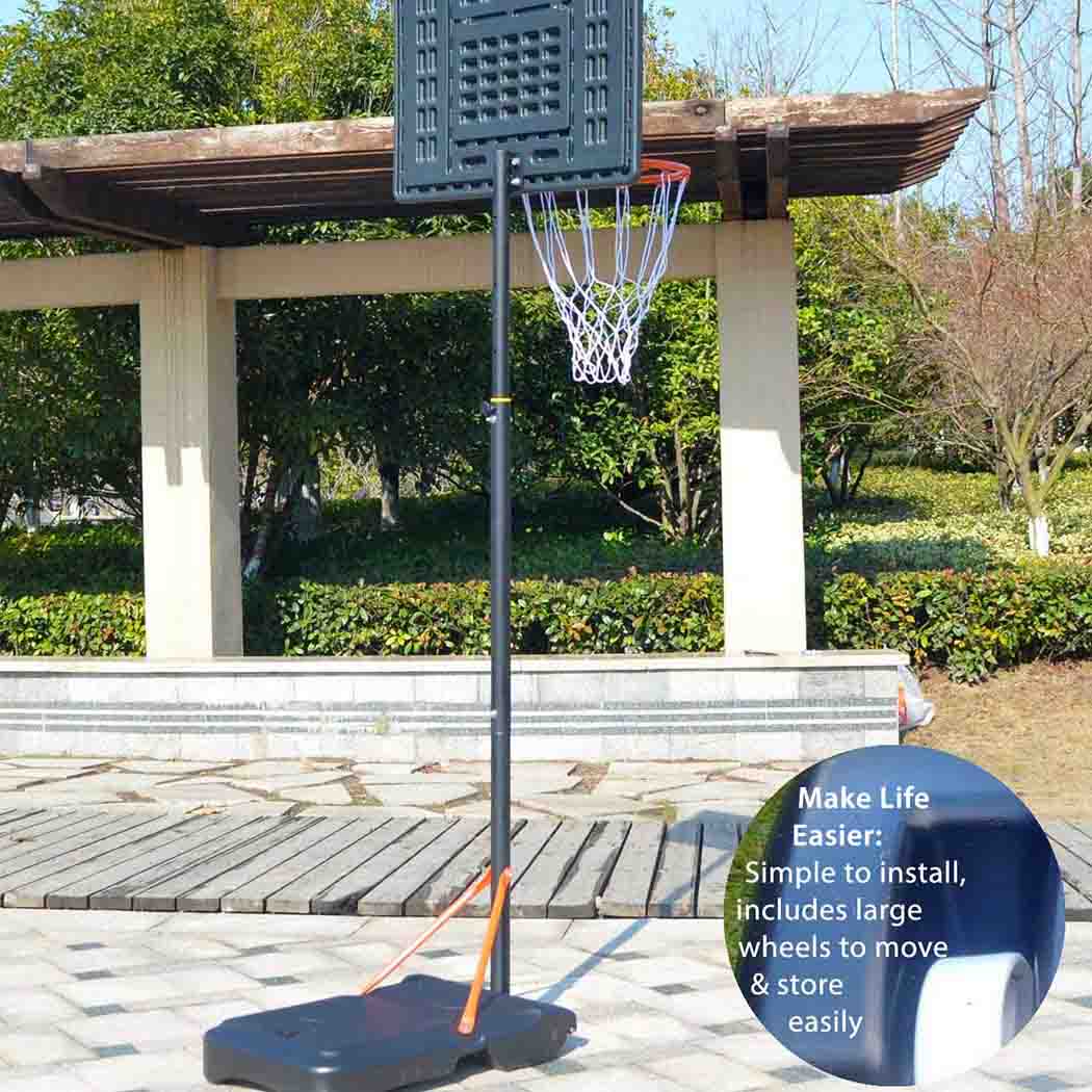 Bee Ball BB-05 adjustable basketball hoop with red and black design, 10ft height.