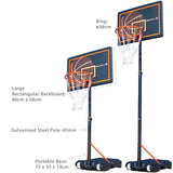 Bee Ball BB-05 adjustable basketball hoop in vibrant orange and blue.