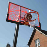 Optimum full-size basketball hoop with yellow and black design.